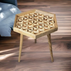 Handmade Side Table With Large 18 Solid Wood Top and Detachable Legs Star Inlay