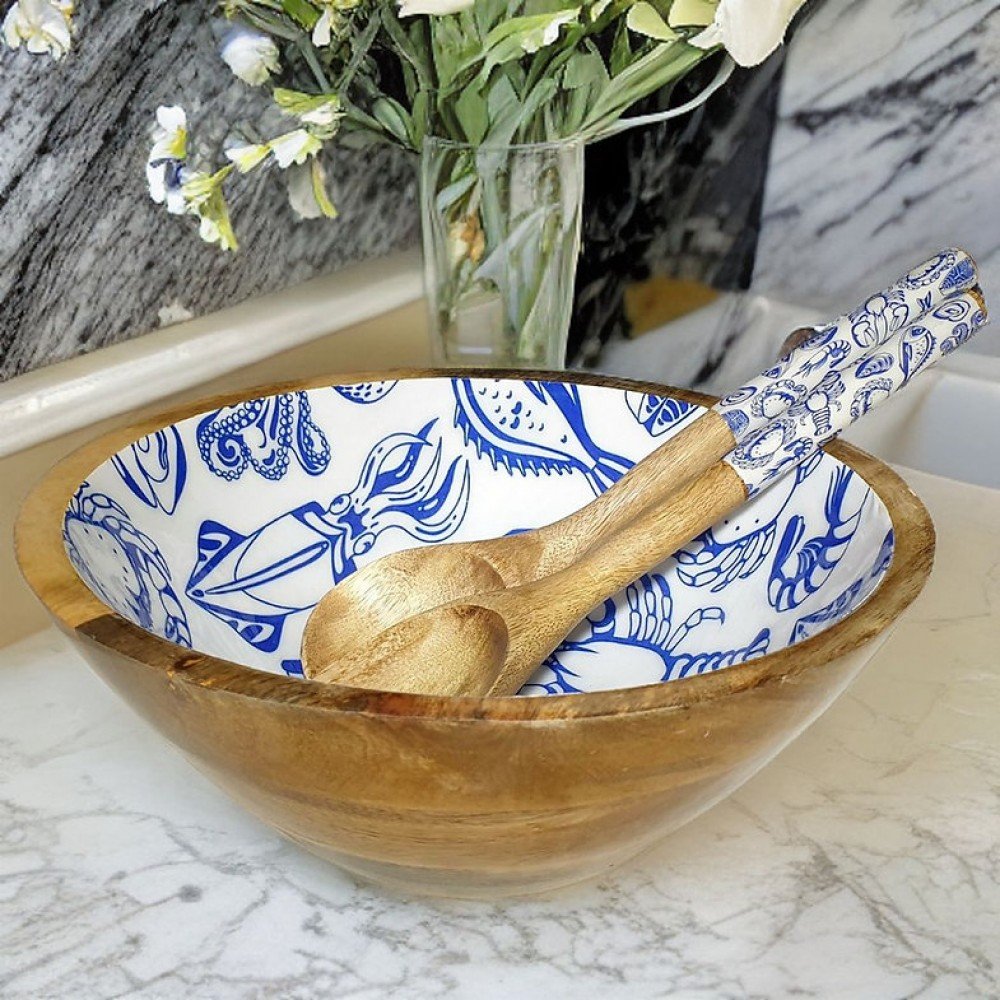 Medium Serving Bowl Set with Serving Spoons Ocean