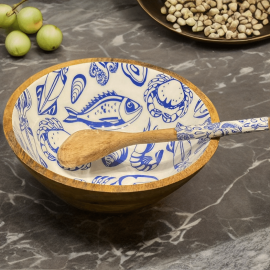 Medium Serving Bowl Set with Serving Spoons Ocean