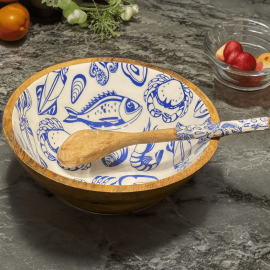 Medium Serving Bowl Set with Serving Spoons Ocean