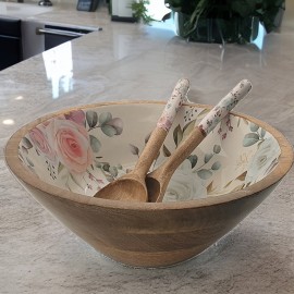 Medium Serving Bowl Set with Spoons Floral