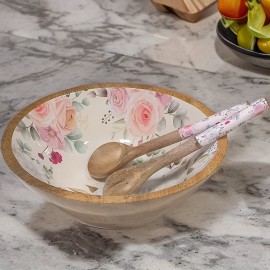 Medium Serving Bowl Set with Spoons Floral