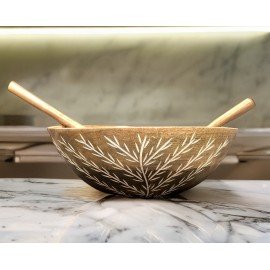 Tree Hand Carved Serving Bowl Set With Spoons in Mango Wood