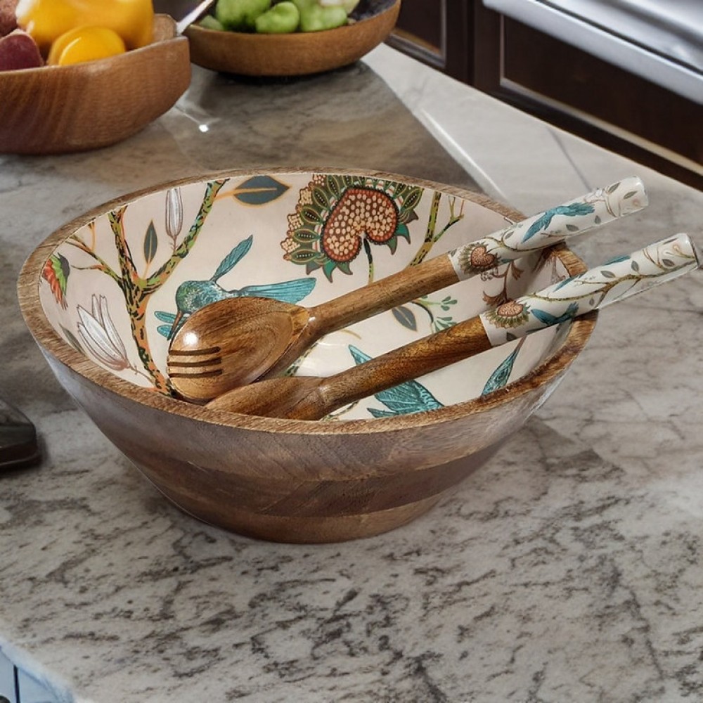 Medium Serving Bowl Set with Spoons Hummingbird