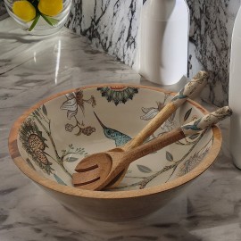 Medium Serving Bowl Set with Spoons Hummingbird